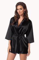 Aria Dressing Gown - Black - Short Robe - RubyV Lingerie