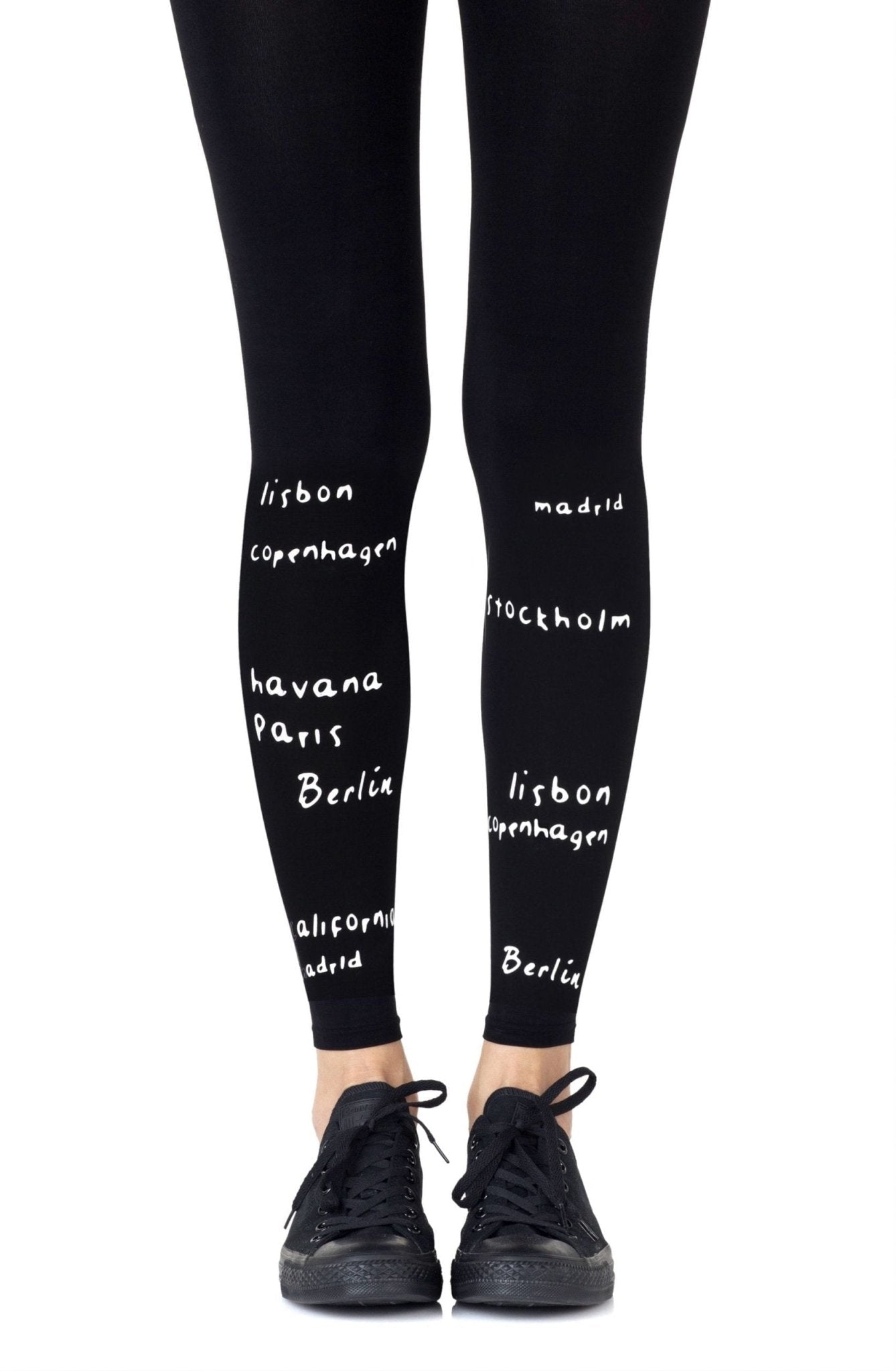 Bucket List Print Footless Tights - Black/White - 120 Denier - Footless Tights - RubyV Lingerie