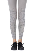 Cat Lady Print Footless Tights - Grey/Black - 120 Denier - Footless Tights - RubyV Lingerie