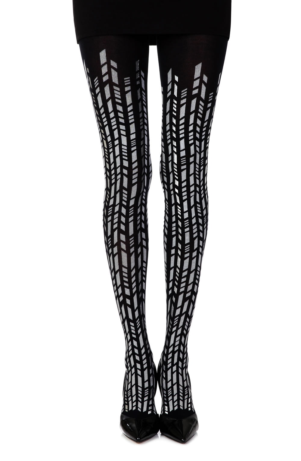 Cross It Print Tights - Black/Silver - 100 Denier - Print Tights - RubyV Lingerie