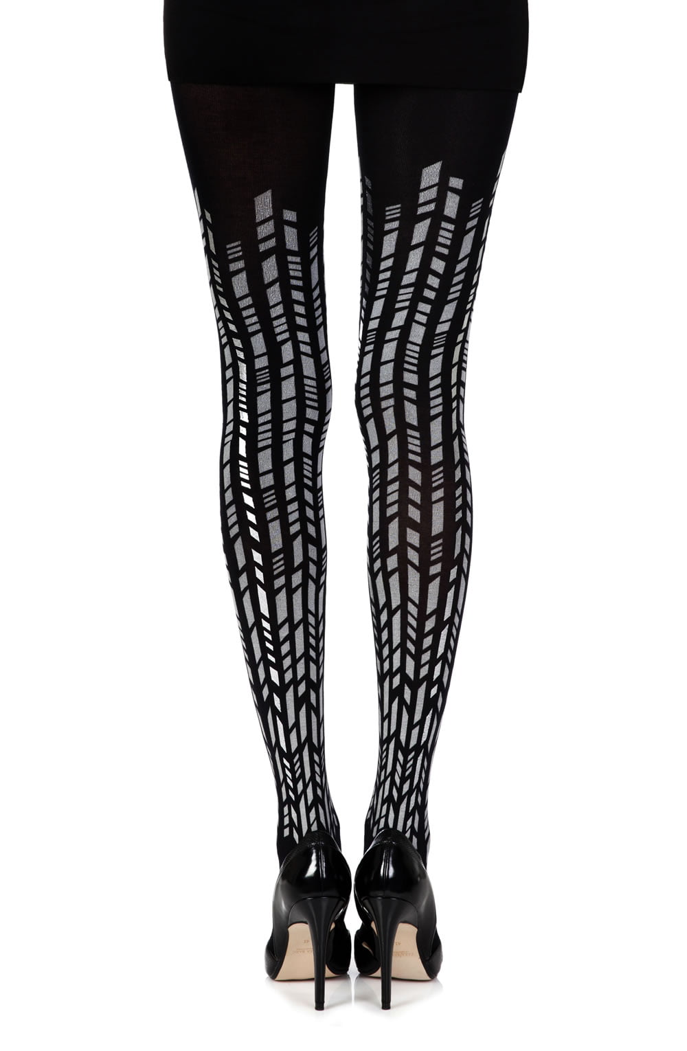 Cross It Print Tights - Black/Silver - 100 Denier - Print Tights - RubyV Lingerie