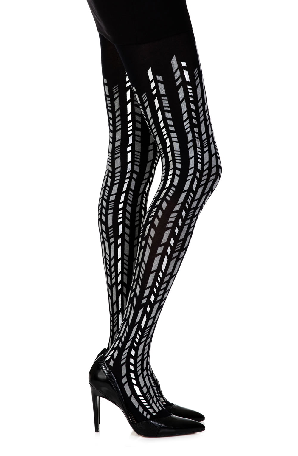 Cross It Print Tights - Black/Silver - 100 Denier - Print Tights - RubyV Lingerie