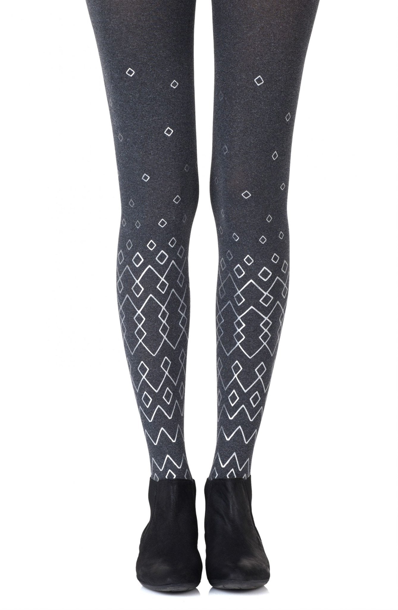 Diamonds Are Forever Print Tights - Heather Grey/Silver - 120 Denier - Print Tights - RubyV Lingerie