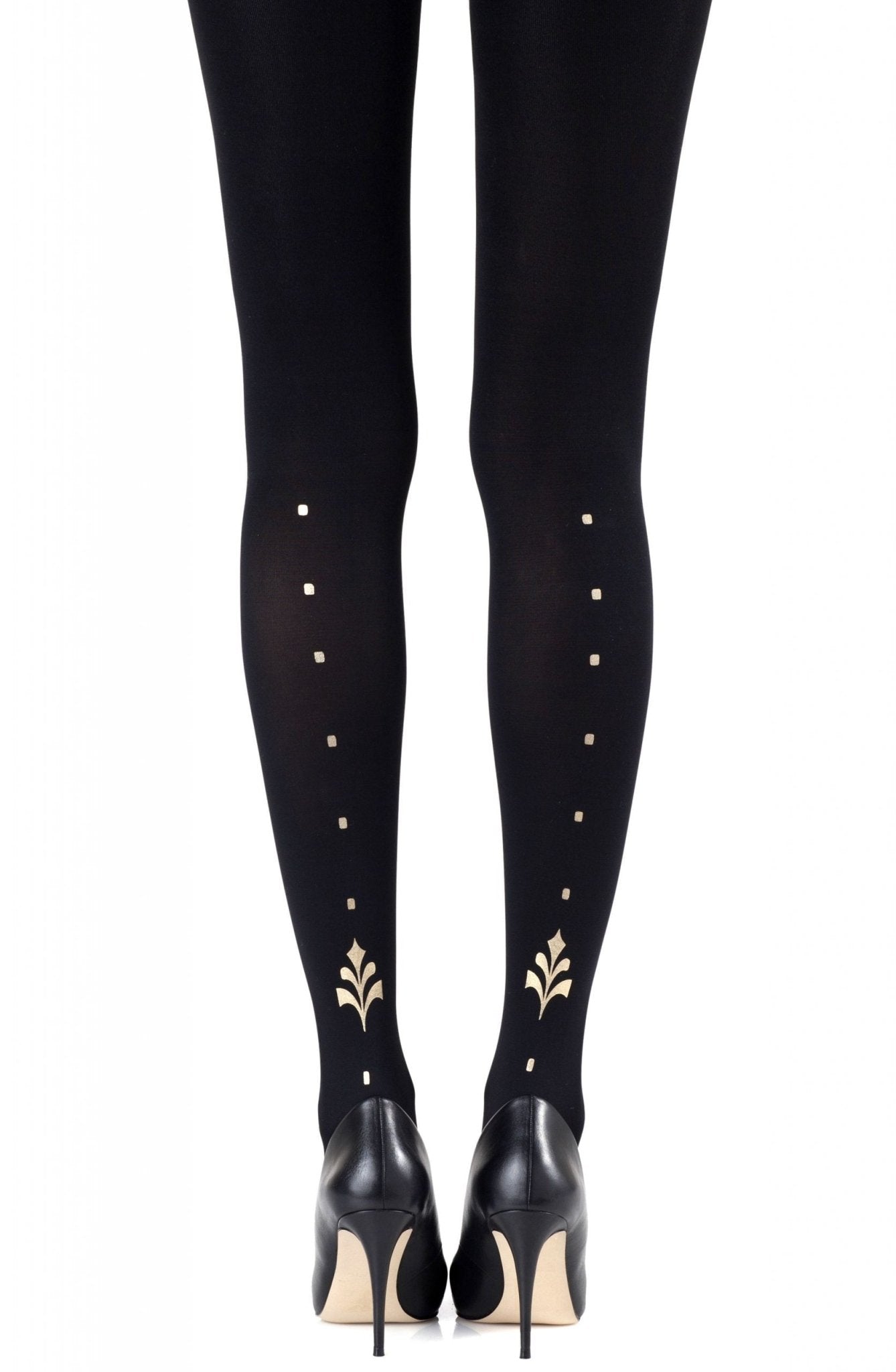 Dot Calm Print Tights - Black/Gold - 120 Denier - Print Tights - RubyV Lingerie