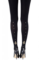 Dot Calm Print Tights - Black/Gold - 120 Denier - Print Tights - RubyV Lingerie