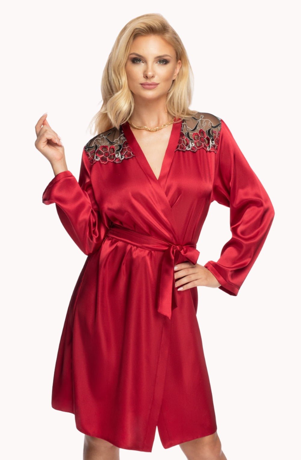 Elodie Dressing Gown - Burgundy - Dressing Gown - RubyV Lingerie