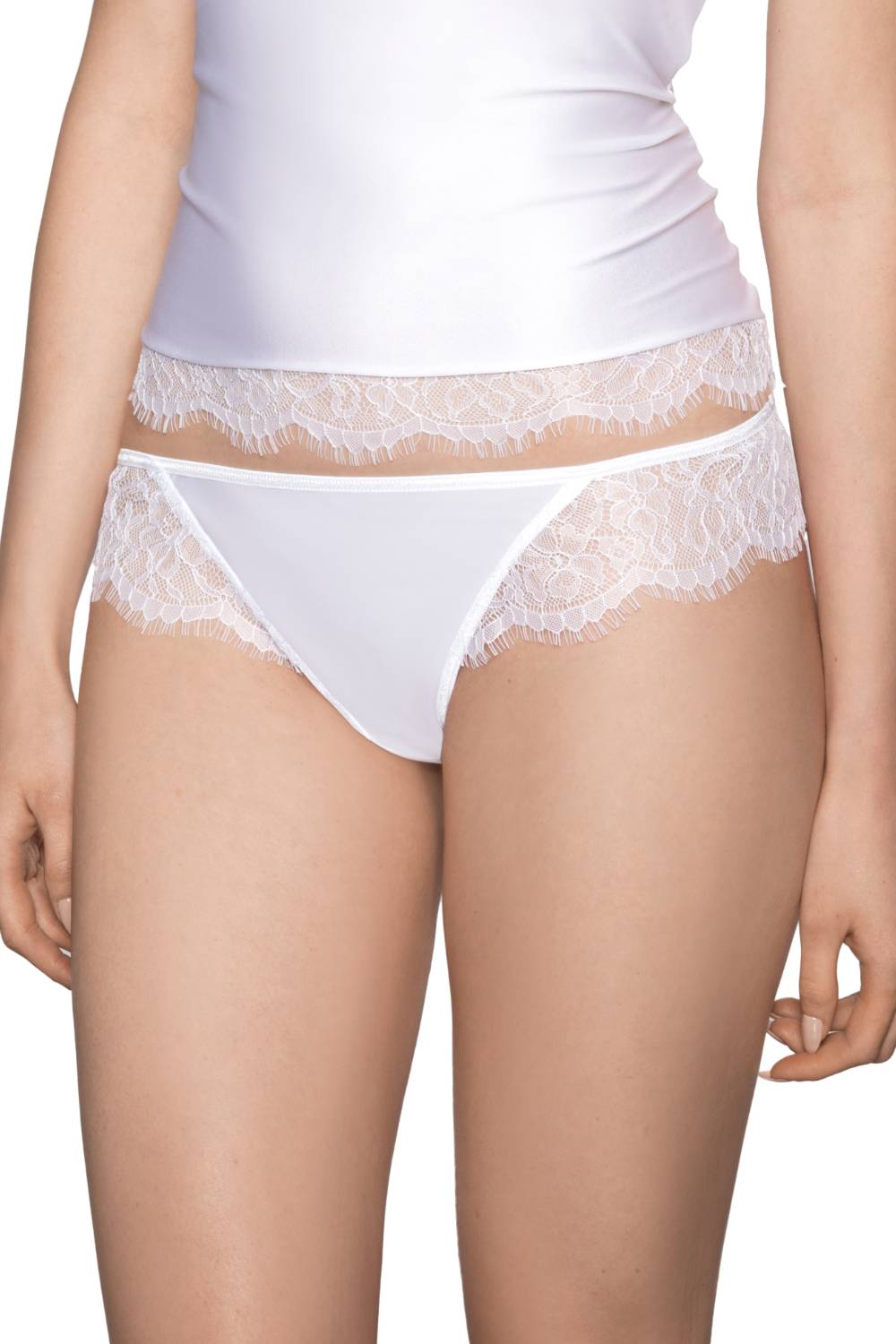 Erii Thong with Lace and Diamonte in White - Thong - RubyV Lingerie