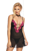 Flavia Babydoll - Black/Pink - Babydoll - RubyV Lingerie