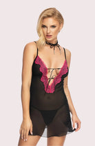 DiscoverFlavia Chiffon Babydoll in Black and PinkatRubyV Lingerie