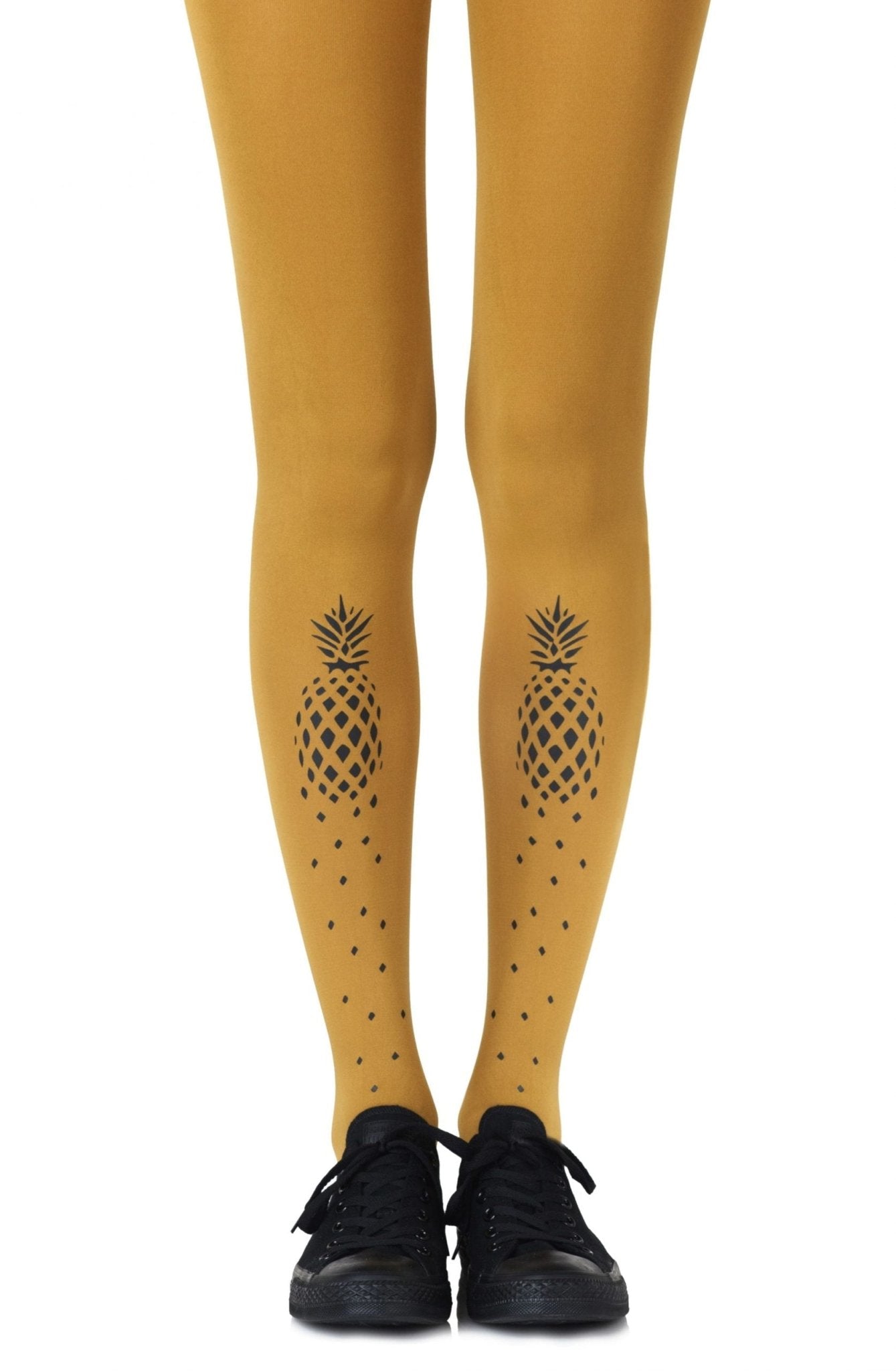 If You Like Piña Coladas Print Tights - Mustard/Black - 120 Denier - Print Tights - RubyV Lingerie