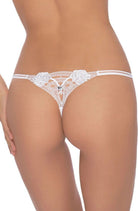 Lea Thong with Lace and Diamonte in White - Thong - RubyV Lingerie