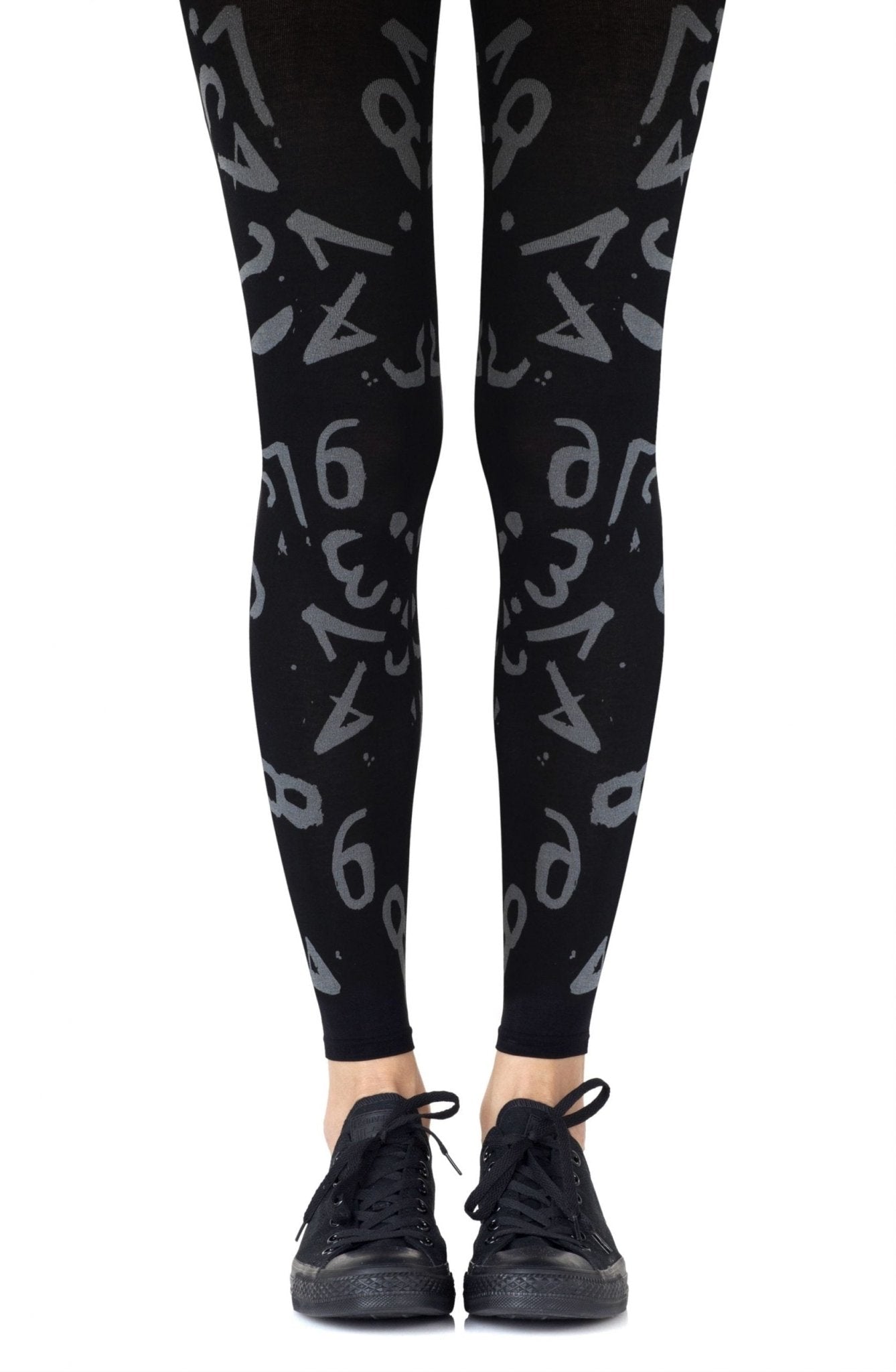 Lucky Number Print Footless Tights - Black/Grey - 100 Denier - Footless Tights - RubyV Lingerie