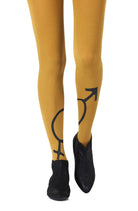 Mars + Venus Print Tights - Mustard/Black - 120 Denier - Print Tights - RubyV Lingerie