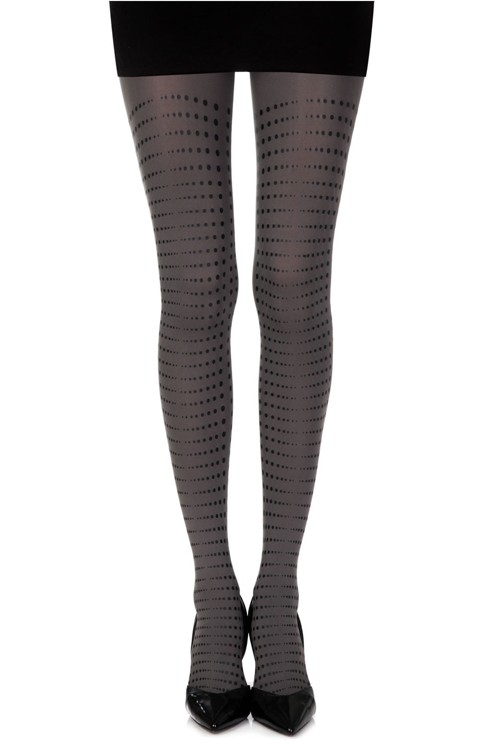 Matching Point Print Tights - Grey/Black - 120 Denier - Print Tights - RubyV Lingerie