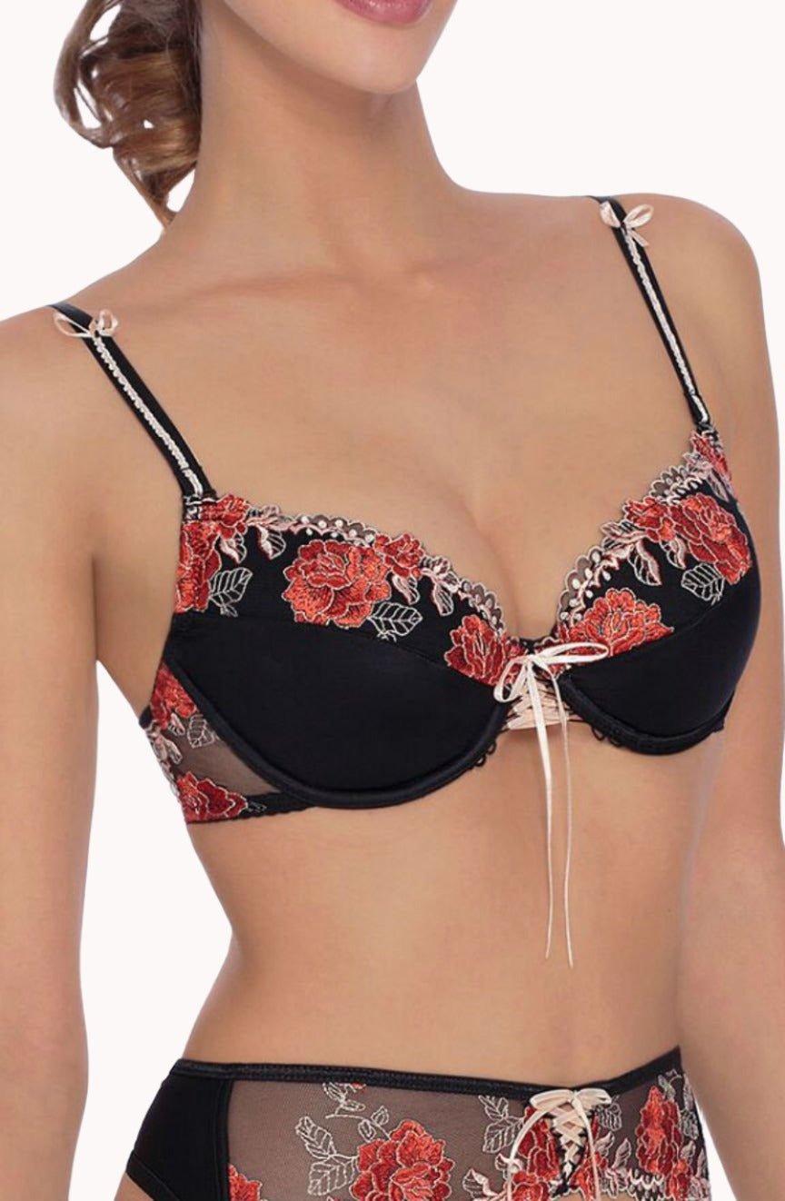 Natali Bra with Floral Detail in Black - Bra - RubyV Lingerie