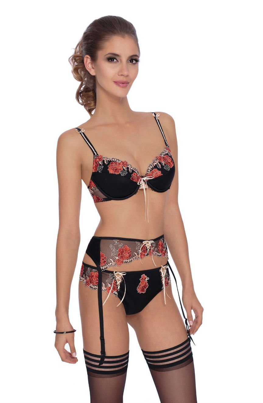 Natali Suspender Belt with Floral Detail in Black - RubyV Lingerie