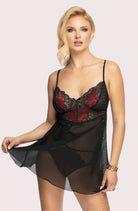 Babydoll Oriana Chiffon - Black RubyV Lingerie