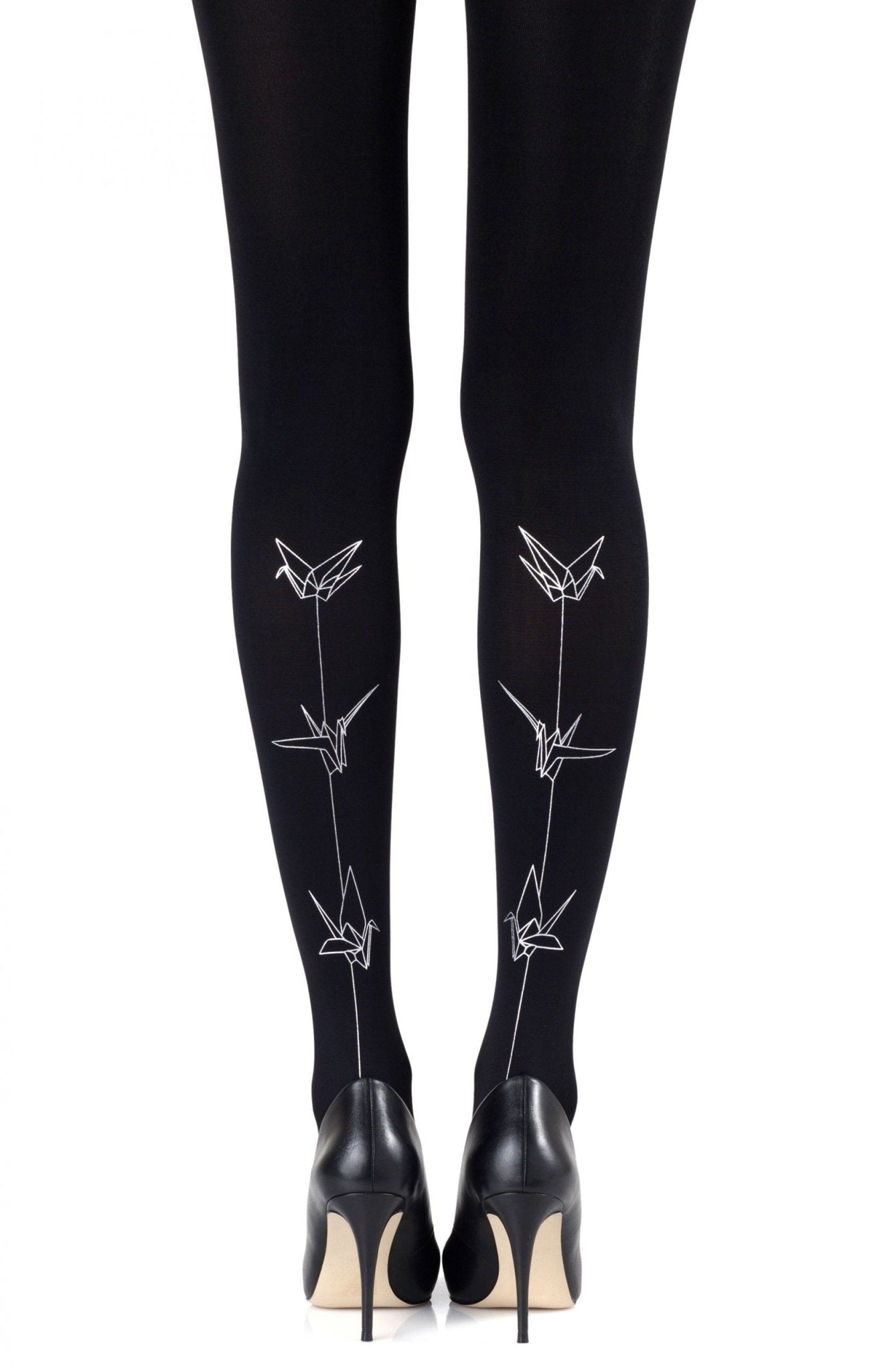 Paper Planes Print Tights - Black/Silver - 120 Denier - Print Tights - RubyV Lingerie