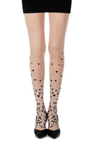 Queen Of Hearts Print Tights - Powder/Black/Grey - 120 Denier - Print Tights - RubyV Lingerie