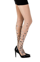 Queen Of Hearts Print Tights - Powder/Black/Grey - 120 Denier - Print Tights - RubyV Lingerie