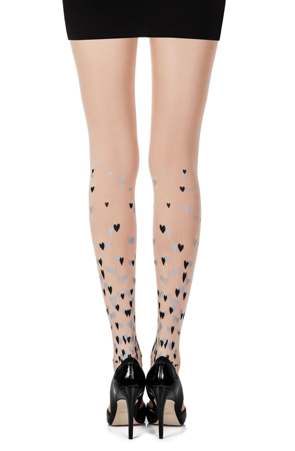 Queen Of Hearts Print Tights - Powder/Black/Grey - 120 Denier - Print Tights - RubyV Lingerie