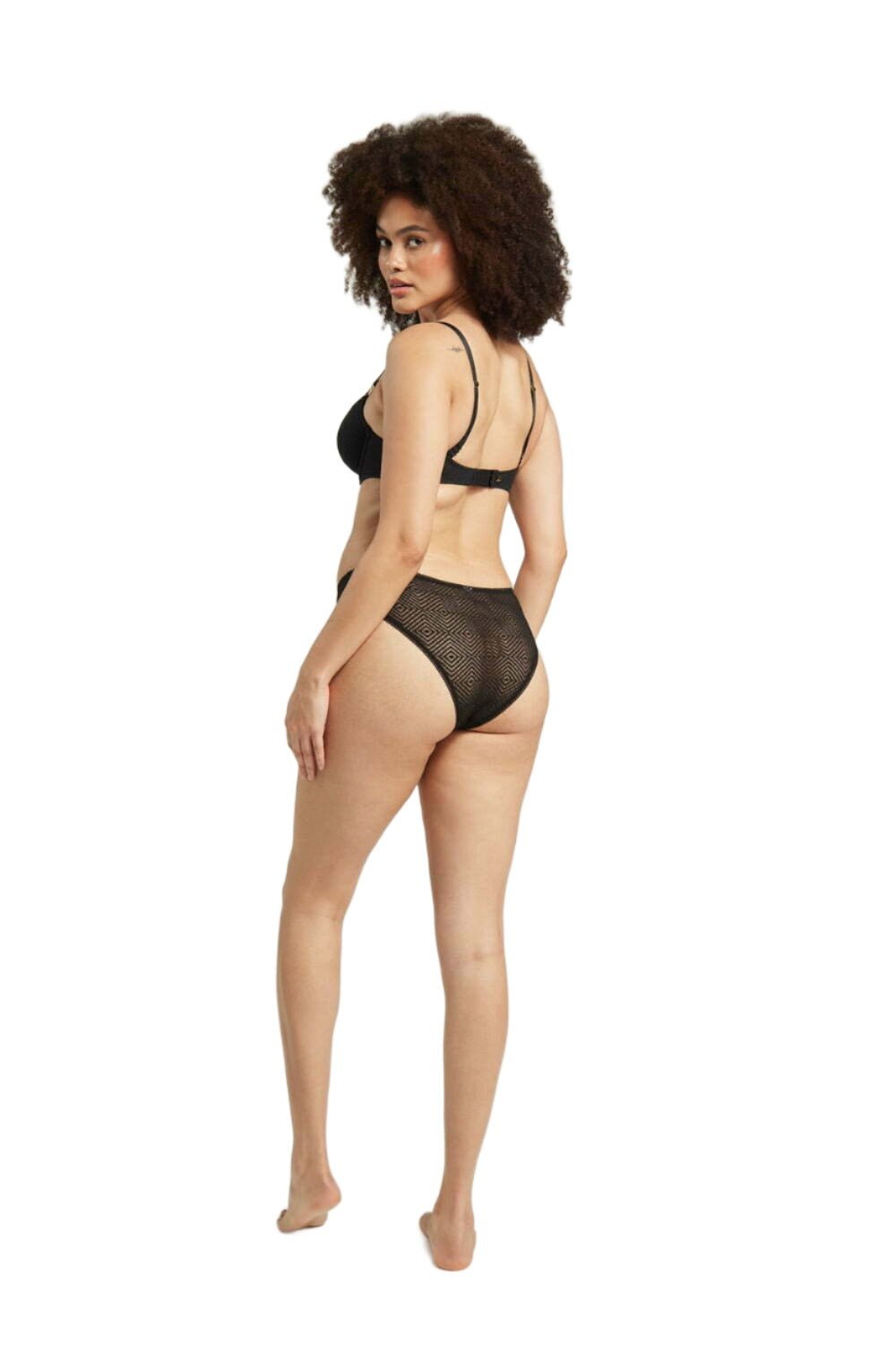 Sheer Deco High Leg Brief - Black - Brief - RubyV Lingerie