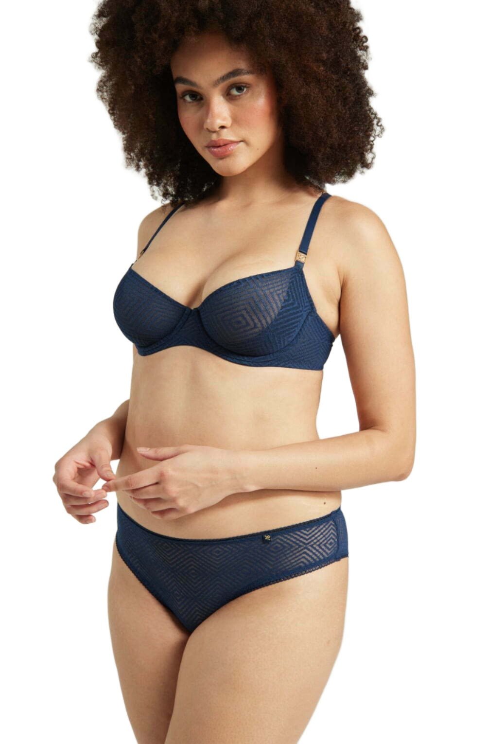 Sheer Deco Lift Balcony Bra - Navy - Bra - RubyV Lingerie